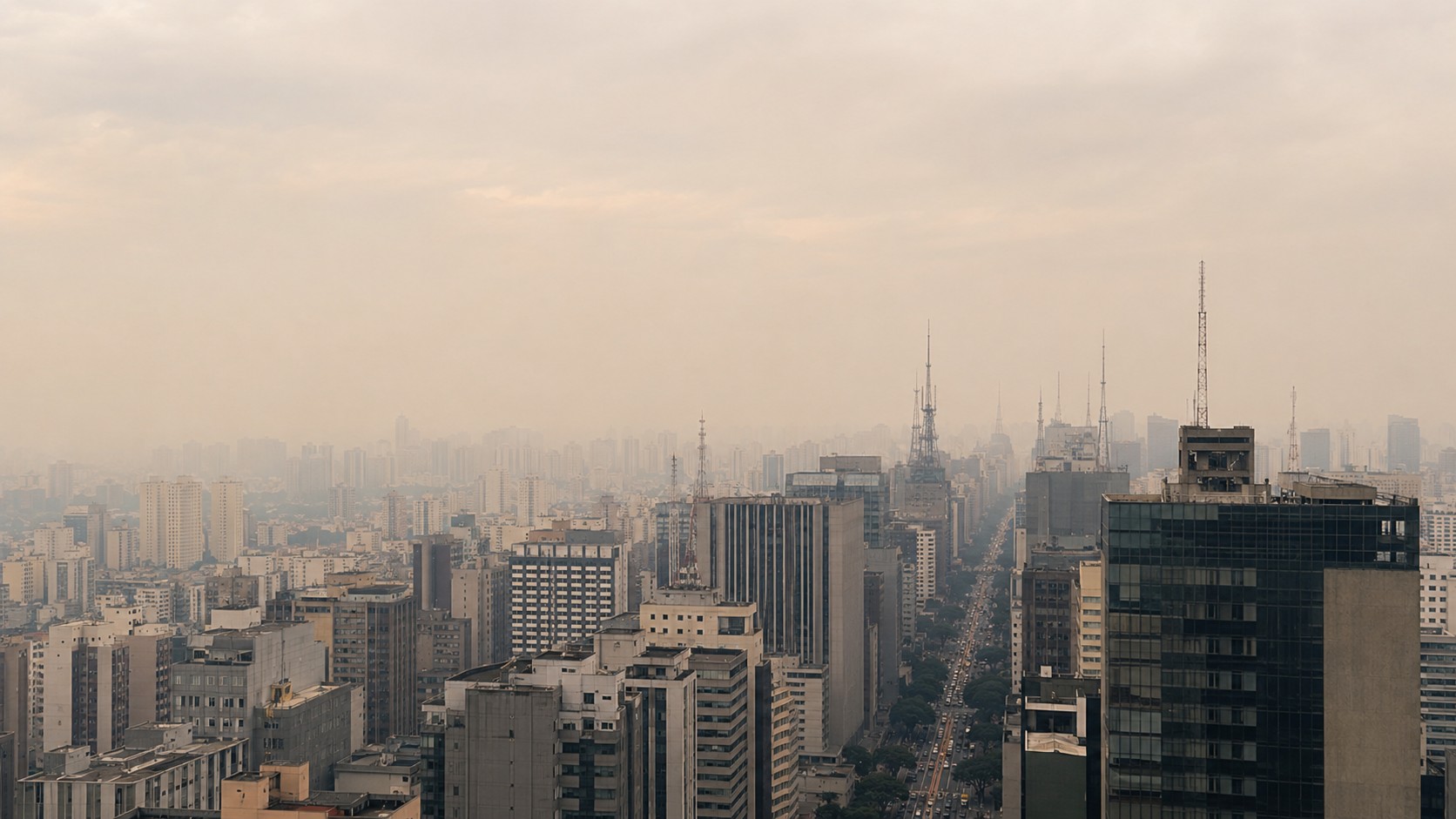 Imagem da cidade de São Paulo com poluição vista de cima